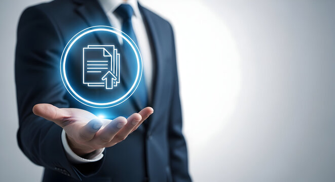 Professional uploads documents digitally, streamlines business processes