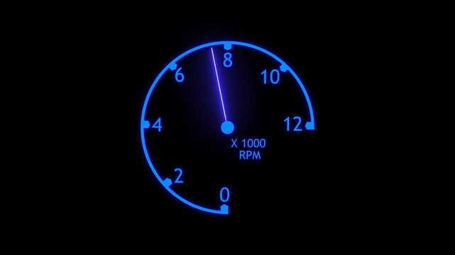 Abstract blue neon electric car speedometer icon isolated animation. Circle speed control. Digital symbols at the speedometer technology animated on black background.  - Powered by Adobe