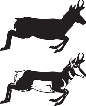 Pronghorn Antelope Running Silhouette Vectors
