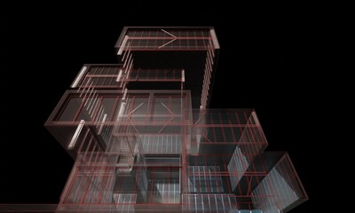 View of transparent office building structure render 3d wallpaper background