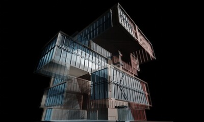 Office building transparent wireframe render architecture 3d wallpaper background