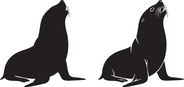 Sea Lion Upright Silhouette Vector Set