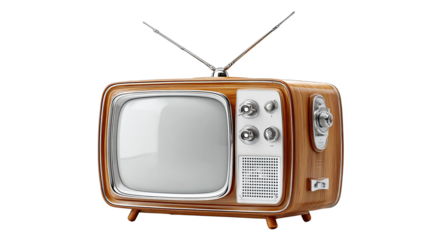 A vintage old-fashioned television set featuring an antenna and control buttons, representing classic technology from the past.