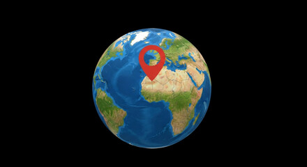 World globe with red map pointer indicating the location of nigeria isolated on, representing global business and travel destinations