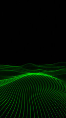Glowing green digital lines on dark background, smooth abstract surface, futuristic technology concept.