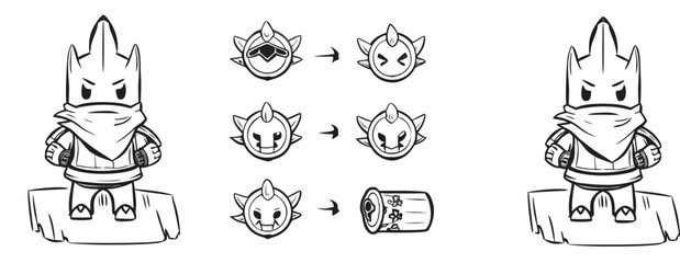 Dynamic character design showcasing emotion evolution from fierce to charming, a captivating storyboard for animation or game development exploration now