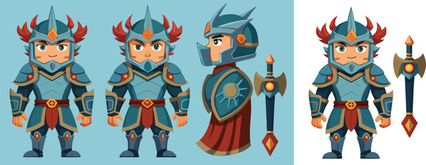 Brave cartoon knight character design ready for adventure in shining armor, perfect for mobile games and fantasy worlds bringing stories to life
