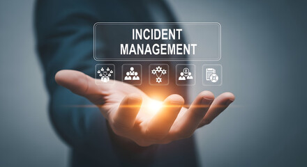 Professional incident management digital interface presented by hand