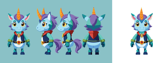 Adorable unicorn character design sheet for animation projects, featuring a cute cartoon pony with colorful details and whimsical charm ready for your creative needs
