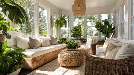 A living room with a large window and a couch