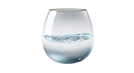 A transparent glass cup with clear water inside, showcasing a sleek and modern design.