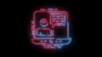 Neon style online meeting and communication icon animation on black background - Powered by Adobe