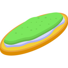 Flat design open sandwich with avocado spread and cream cheese on a golden brown bread base with a transparent background creating a simple clean food illustration
