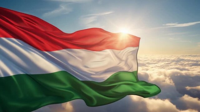 Hungarian Flag Fluttering in the Wind During National Holiday