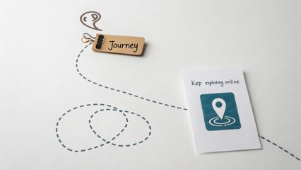 Creative Journey Concept with Tag and Location Symbol on Surface
