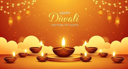 Festive diwali celebration with glowing diyas and lanterns creating a warm and inviting atmosphere for the hindu festival of lights and cultural traditions