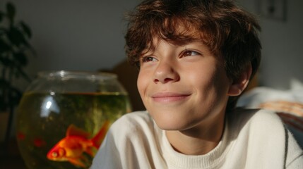 Obraz premium Boy with fish in background.