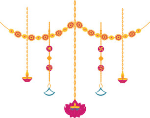 Decorative Festive Hanging Garland With Lotus Diya For Hindu Festival Diwali Celebration