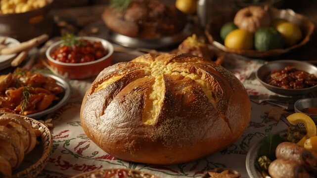 Traditional Hungarian Bread with Folk Decorations for Saint Stephen&rsquo;s Day