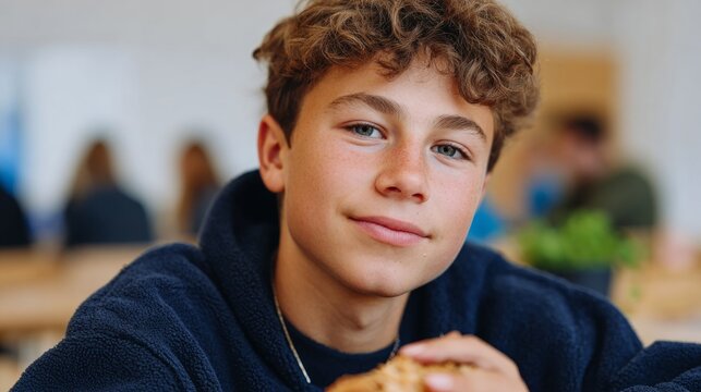 Young man enjoying sandwich at restaurant. - Powered by Adobe