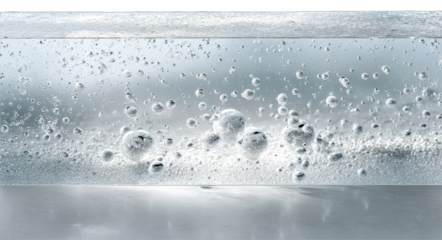 Bubbles rising in clear liquid illustrating water and oxygen molecules in a scientific context.