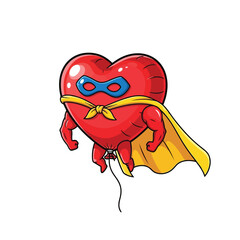 Vector art of superhero heart balloon with cape and mask flying
