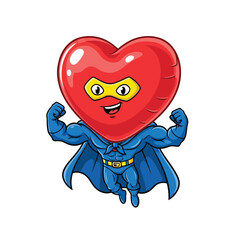 Vector art of cartoon superhero heart balloon with muscles and cape
