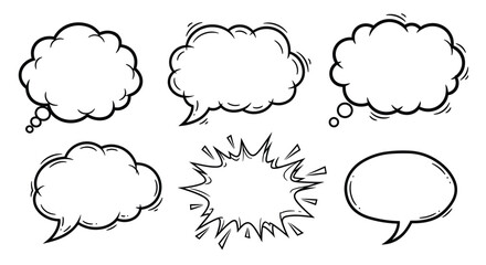 Obraz premium A collection of hand-drawn speech and thought bubbles for comic book style communication.