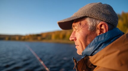 Obraz premium Man fishing in boat at sunset.