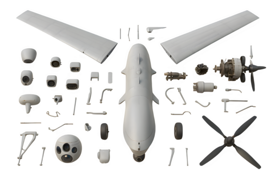 Exploded MQ-9 Reaper Drone Components – 3D Render, Transparent PNG