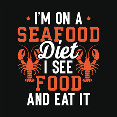 Shrimp seafood lobster water food fresh food natural food restaurants food asian food  summer food vintage retro typography graphics tshirt design