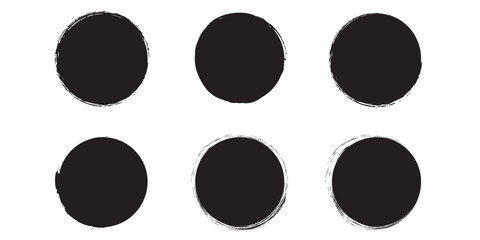 Set of black vector circles. Hand drawn circular shapes. Rough edges abstract elements. Suitable for various designs. Grunge Brush-paint Black Eps 10.