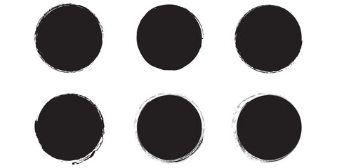 Set of black vector circles. Hand drawn circular shapes. Rough edges abstract elements. Suitable for various designs. Grunge Brush-paint Black Eps 10.