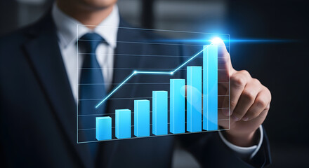 Confident executive tracking business growth with digital chart display