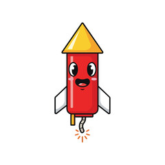 Vector art of cute cartoon red firework rocket with a happy face