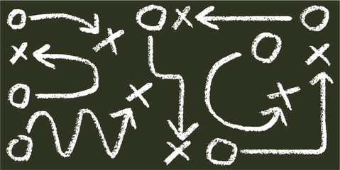 Chalk hand-drawn strategy direction vector. Ideal for business planning, route maps, and solution diagrams themes. This graphic illustrates a path of action with a unique, sketchy aesthetic.