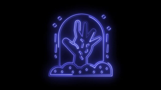 Neon zombie hand emerging from grave illustration halloween themed background stock animation
