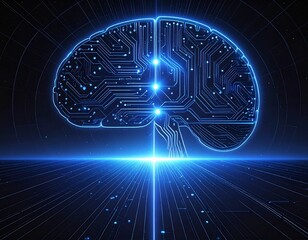 Digital Brain Circuitry with Glowing Connections Representing Artificial Intelligence and Technology.