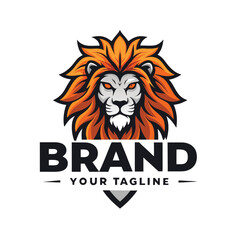 Lion head logo with orange mane for business