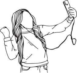 selfie woman, mobile phone, social media, digital lifestyle, smartphone art, photography vector, youth culture, stylish girl, trendy art, modern connection
