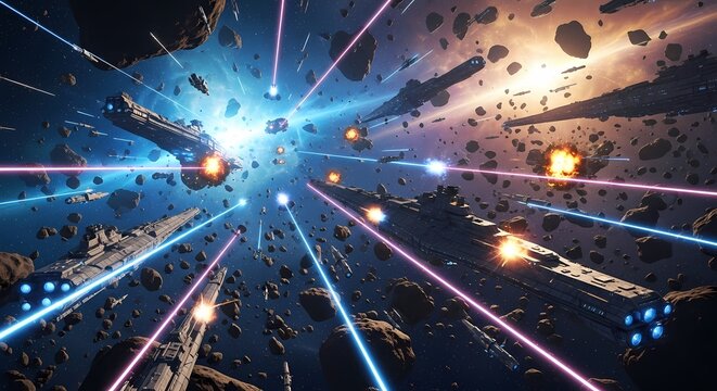 Epic Space Battle with Giant Starships and Plasma Beams