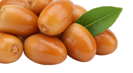 Pile of Fresh Brown Jujube Fruits with Green Leaf isolated PNG with Transparent Background