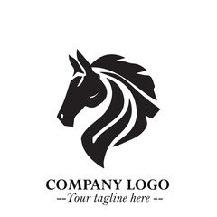 Elegant Head of Horse Logo in Black on White Background with Minimalist and Powerful Design