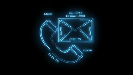 Glowing neon contact us icon animation on black background for support communication - Powered by Adobe