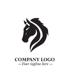 Elegant Head of Horse Logo in Black on White Background with Minimalist and Powerful Design