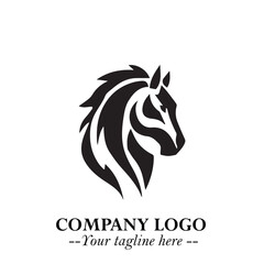Elegant Head of Horse Logo in Black on White Background with Minimalist and Powerful Design