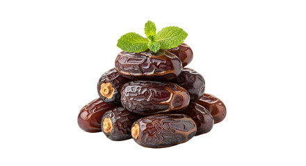 Obraz premium Stack of Dried Dates with Fresh Mint Leaves isolated PNG with Transparent Background