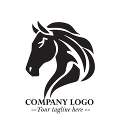 Elegant Head of Horse Logo in Black on White Background with Minimalist and Powerful Design
