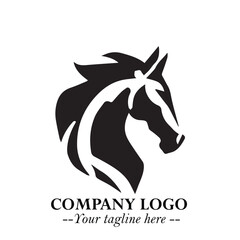 Elegant Head of Horse Logo in Black on White Background with Minimalist and Powerful Design