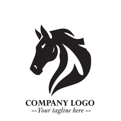 Elegant Head of Horse Logo in Black on White Background with Minimalist and Powerful Design